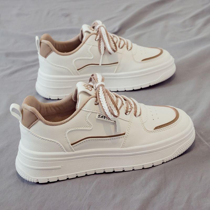2025 spring and summer new little white shoes women's sports ins trendy thick-soled contrasting color lace-up casual shallow mouth board shoes women