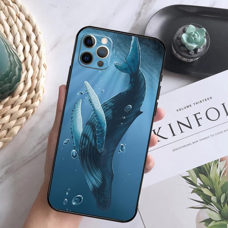 Beautiful Blue Whale Painting Soft Case For iPhone 16 Pro Max 13 12 Mini XS Max X XR 11 15 Pro Max 14 Plus Back Cover