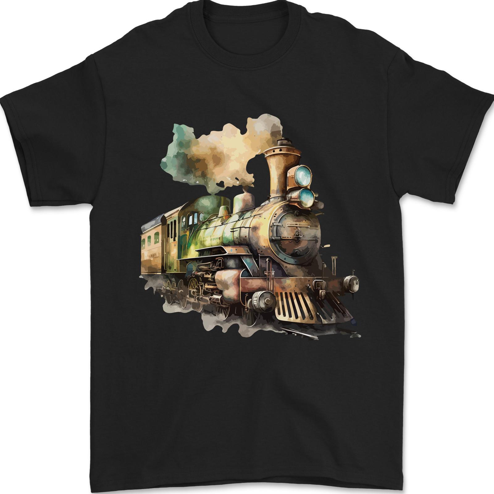 Locomotive Watercolour Trainspotter Trains Mens T-Shirt 100% Cotton 3XL
