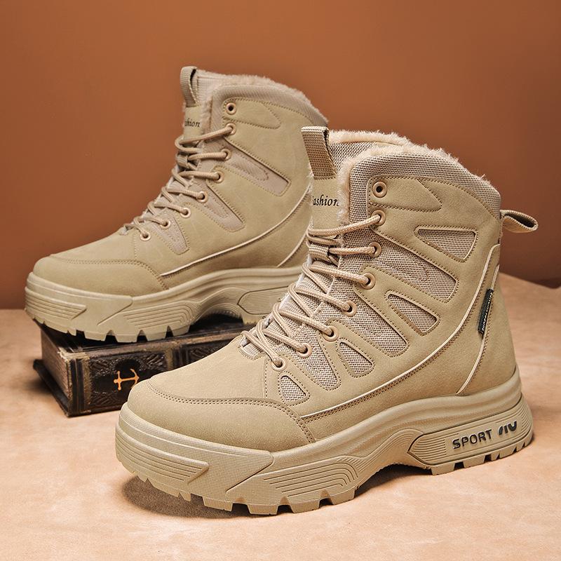 Outdoor waterproof mountaineering tactical boots fleece warm outer wear non-slip snow boots high-top sports cotton shoes