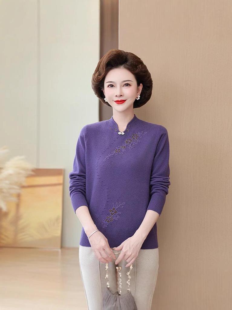 Autumn/Winter Loose Knit Wool Sweater for Middle-Aged and Elderly Women