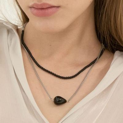 Aora BLACK BEADS LAYERED NECKLACE #0028
