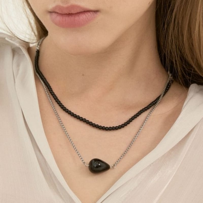 aora BLACK BEADS LAYERED NECKLACE #0028