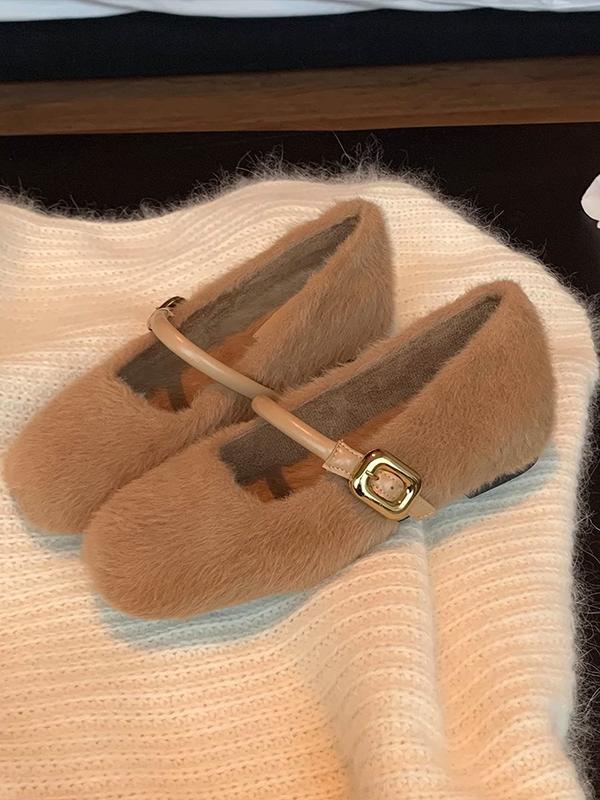Ballet style inner height increase with fluffy Mary Jane 2025 autumn and winter new gentle soft-soled velvet single shoes