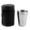4PcsSet 30ML Stainless Steel Polished Wine Drinking Shot Glasses Cup with Leatherette Cover Case Bag Barware for Home Kitchen Bar