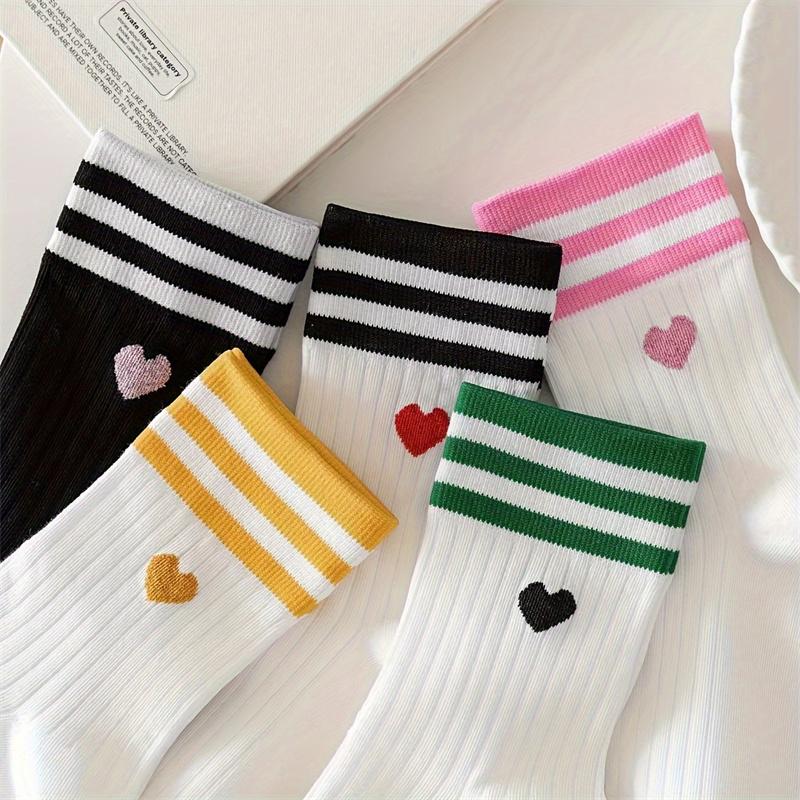 1 Paar Love Gestreifte Mittelange Socken - Bequem Und Atmungsaktiv, Niedliche Und Süße Erste Liebe Damen Socken