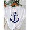 A Stylish T-Shirt Featuring a Nautical Anchor Motif, Designed for Women, Showcasing a Blue Anchor Design Intertwined