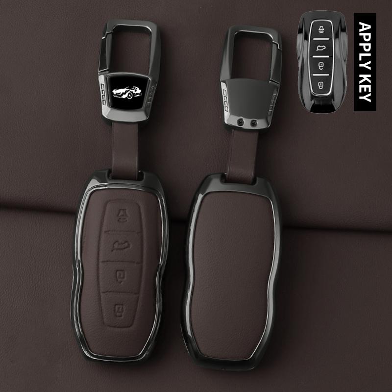 Car Zinc Alloy Leather Key Cover Case Protector For Ford Equator Jmc Plus 5 6 7 Sport Ecoboost Smart Remote Keychain Accessories