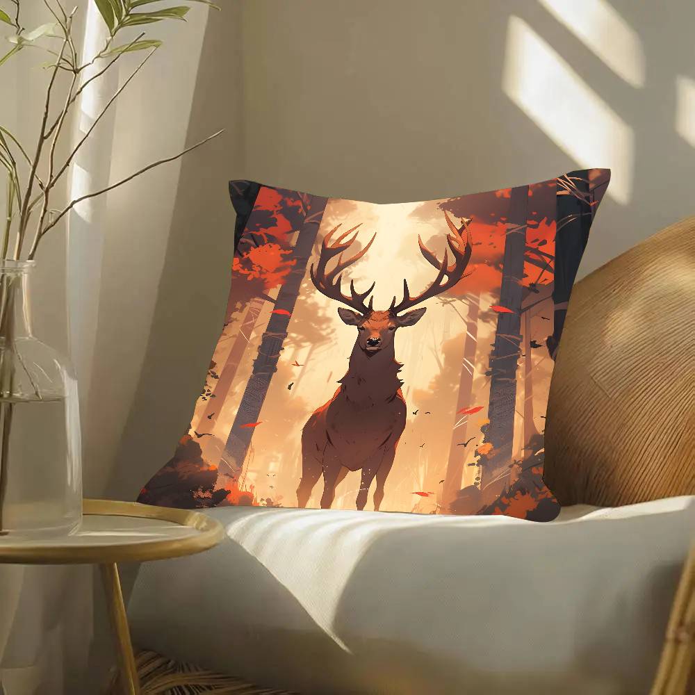Deer Forest Animals Pillow Case Fashion Square Pillowcase Bedroom Sofa Room Ins Decoration Leisure