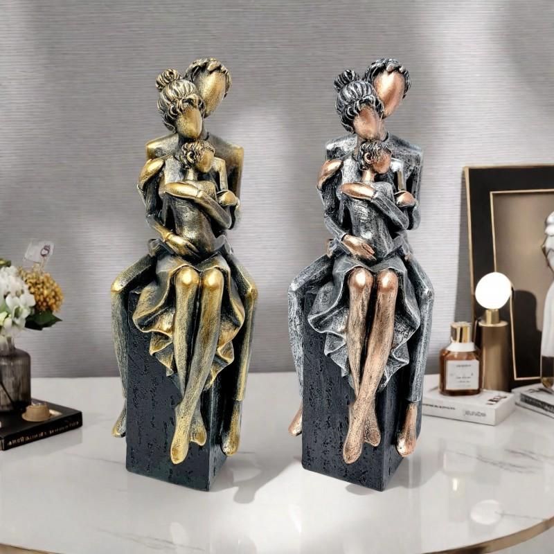 Family Of Three Resin Figurine Home Decor Nordic Style Couple Mother Gift Statue