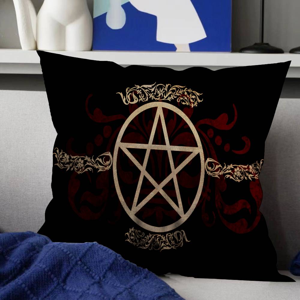 Witch Sun Moon Pentagram Pillow Covers Cartoon Sofa Decorative Home Double-sided Printing Short Plush Cute Cushion Cover
