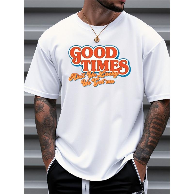 

Мужская дышащая футболка с летним принтом Good Times - Свободный крой, короткий рукав, круглый вырез, повседневная и тренировочная футболка, подходит для,, Активного отдыха на природе S белый