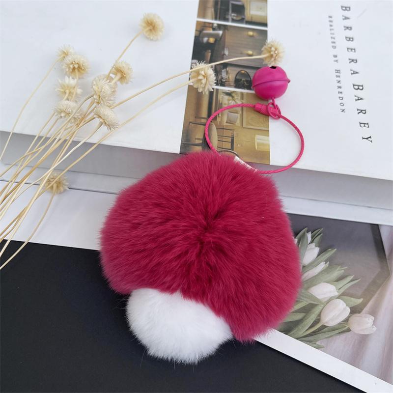 Cute Mushroom Rabbit Fur Key Chains Girls Schoolbag Pendant Women Bag Charm Ornaments Car Keyring Keychain for Women