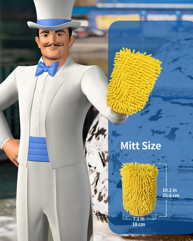 Lavage de voiture Chenille Bleu clair 1 chacun x 17 Gants MR.SIGA, Microfibre, & Jaune, (25 cm)