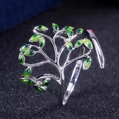 Nieuwe Takken Twijg Ontwerp Feest Vrouwen Ringen Natuurlijk Lente Groen Leven Stijlvolle Vrouwen Sieraden