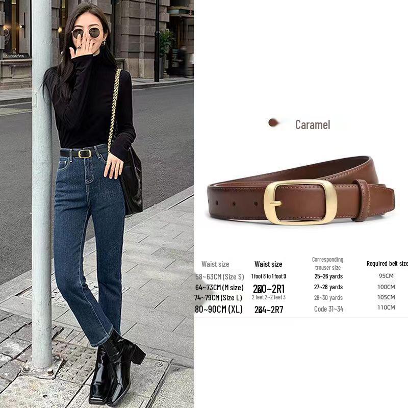 Women's Genuine Leather Versatile Black & Brown Decorative Belt for Jeans