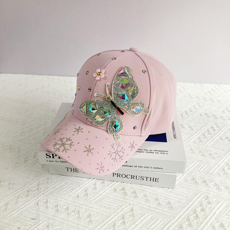 New Fashion Colorful Rhinestone Butterfly Baseball Cap, Trendy Baseball Cap Sun Hats For Women