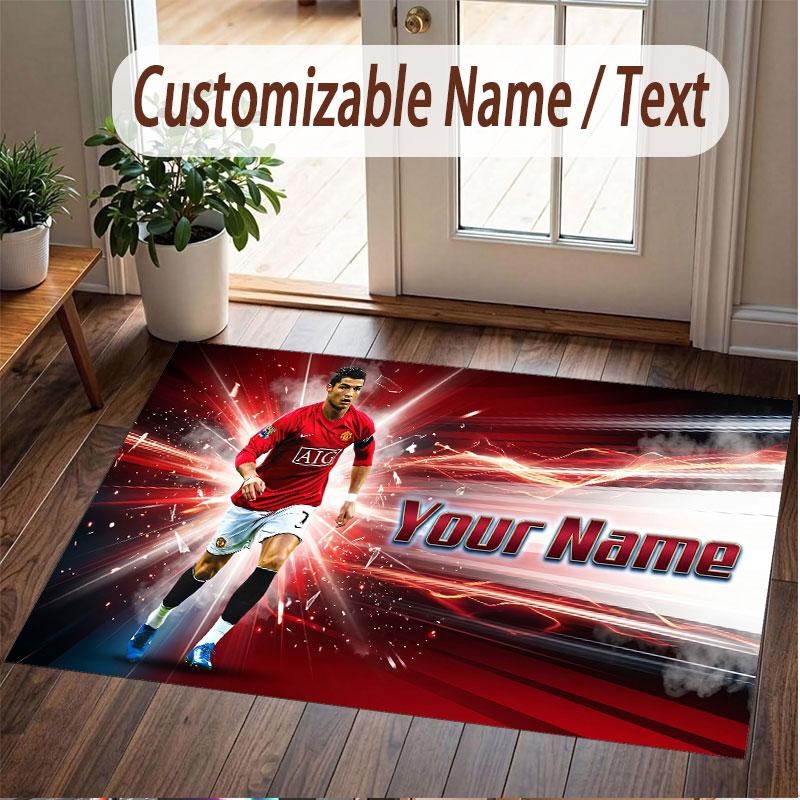 Custom Rug Cristiano Ronaldo Pattern Print Name Text Soft Non‑Slip Floor Carpet for Home Indoor Decoration
