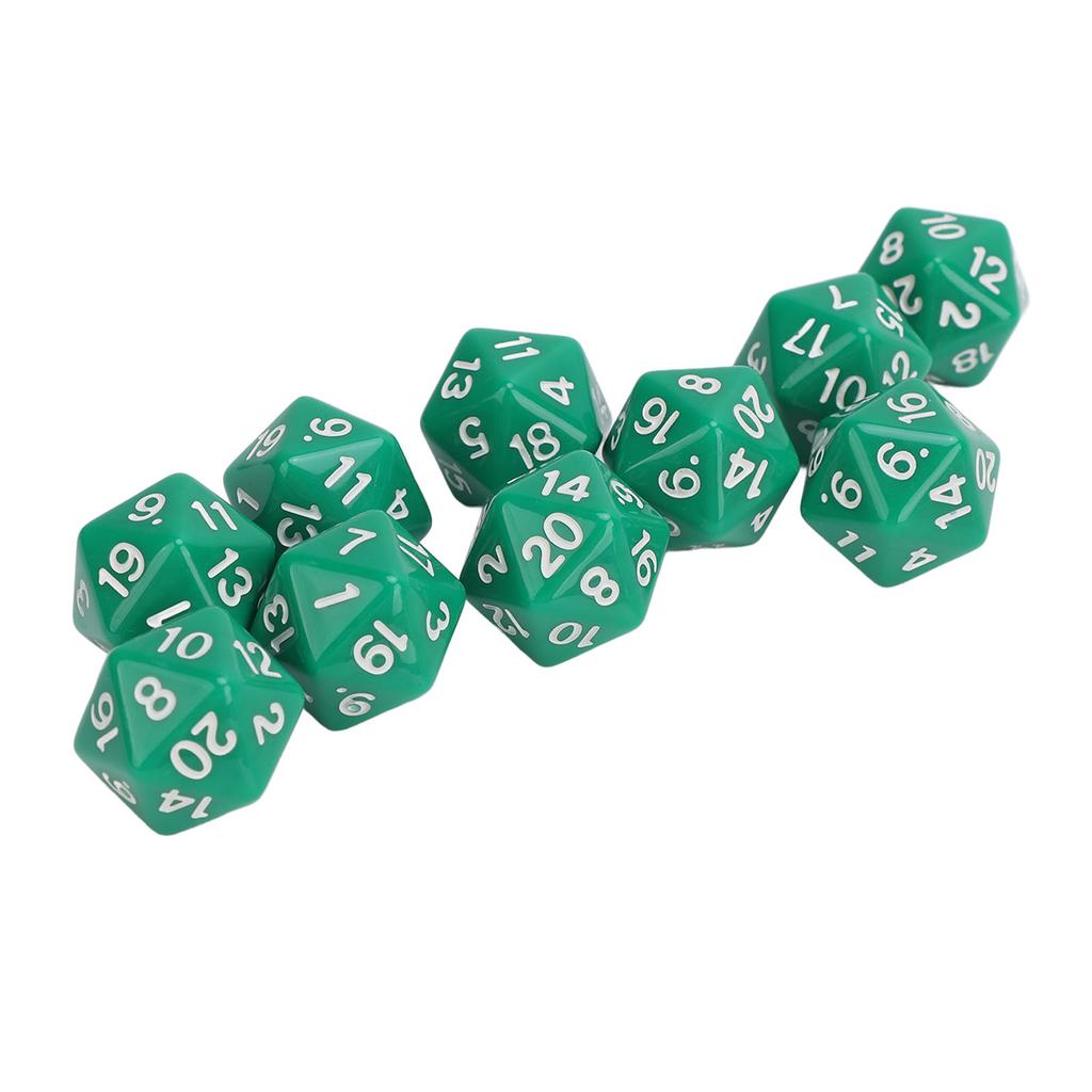 10 Stück Polyedrisches Würfelset Kunststoff Leichtgewicht 20-seitige Würfel für Rollenspiel-Tischspiele Grün