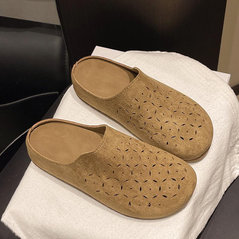 New cowhide thick-soled bag head half slippers women's summer wear hollow hole shoes one foot sandals