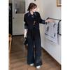 Elegant French Vintage Two Piece Set Women Autumn Spring Fashion Wide Leg Pants Outfit