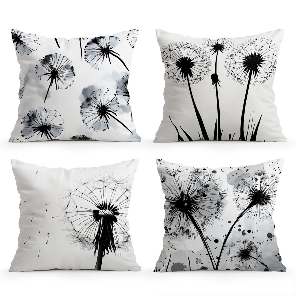 Federa per Cuscino Dente di Leone Bianco Nero Stampata Poliestere 45x45cm Copricuscino Decorativo per Divano Federa per Cuscino Decorazione per la Casa