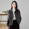 Frühling Herbst Damenjacke Kunstleder Glatte Oberfläche Umlegekragen Einreihig Lange Ärmel Taschen Retro