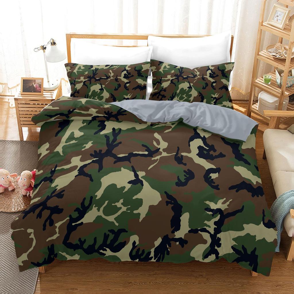 Bedding Home Textiles 3D Digital Printing Three-Piece Military Camouflage Quilt Cover Pillowcase