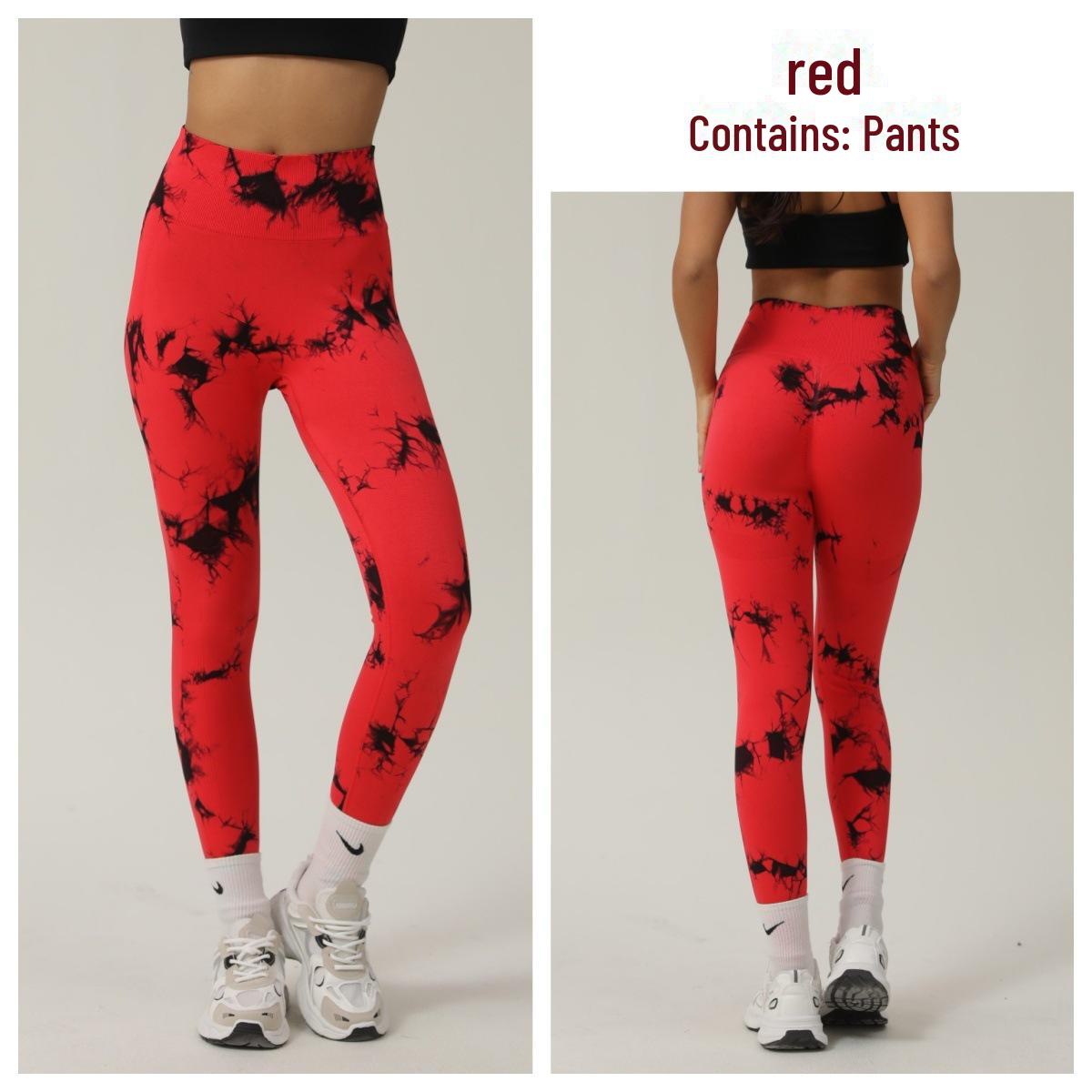 

Безшовні легінси для йоги Mu Jin із зав’язкою та фарбуванням – персиковий крой для підйому стегон Small червоний