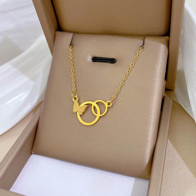 Full Titanium Steel Geometric Animal Minimalist Real Gold Necklace for Women - Collarbone Chain