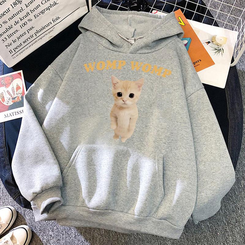Funny Cat Womp Womp Meme Print Hoodie Men Women Fashion Kawaii Hooded Sweatshirts Oversized Fleece Casual Pullovers