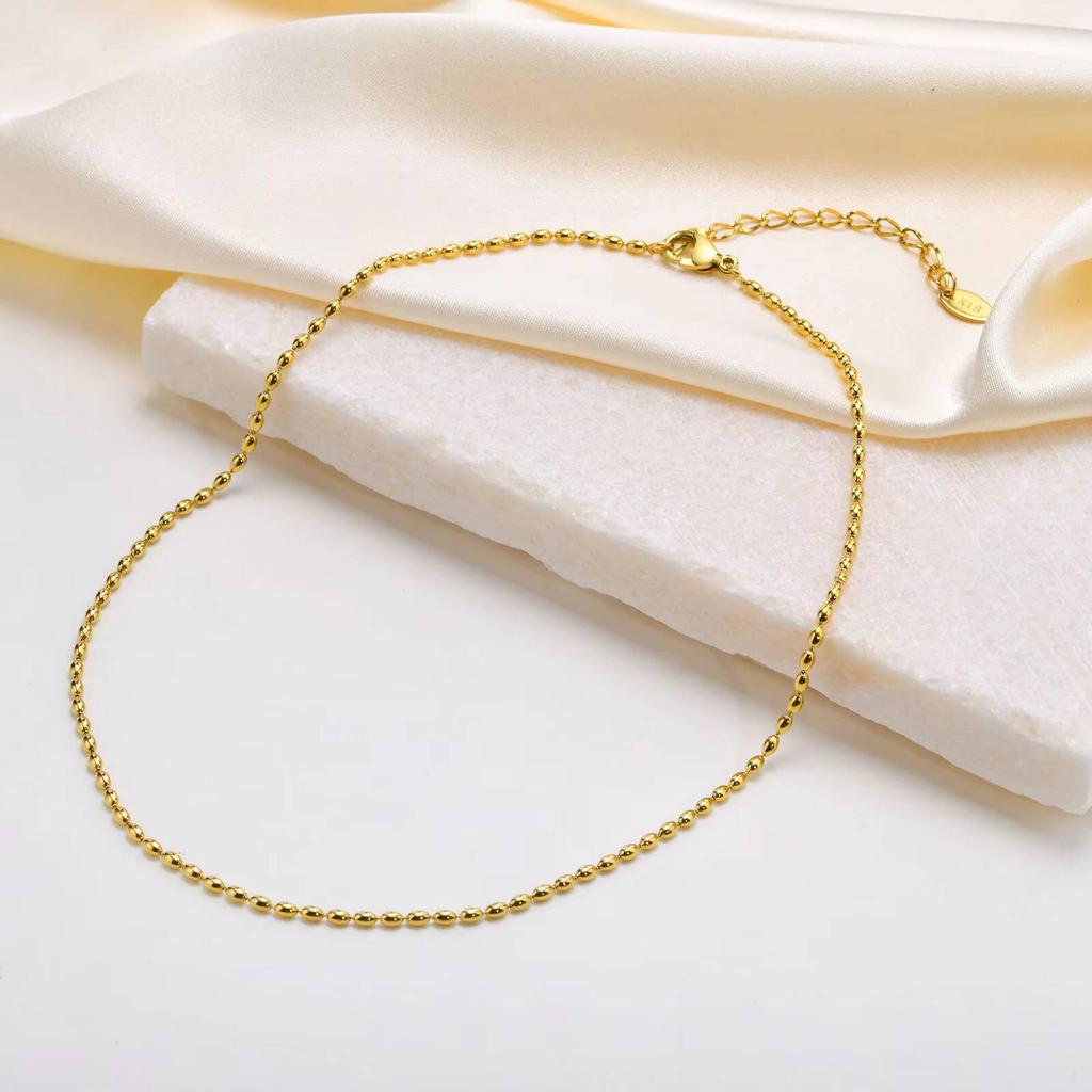 Vnox 18K Gold Plated Luxury Classic Oval Beads Chain Necklace Bracelet Set, Trendy Stainless Steel Jewelry for Women Girl Gifts