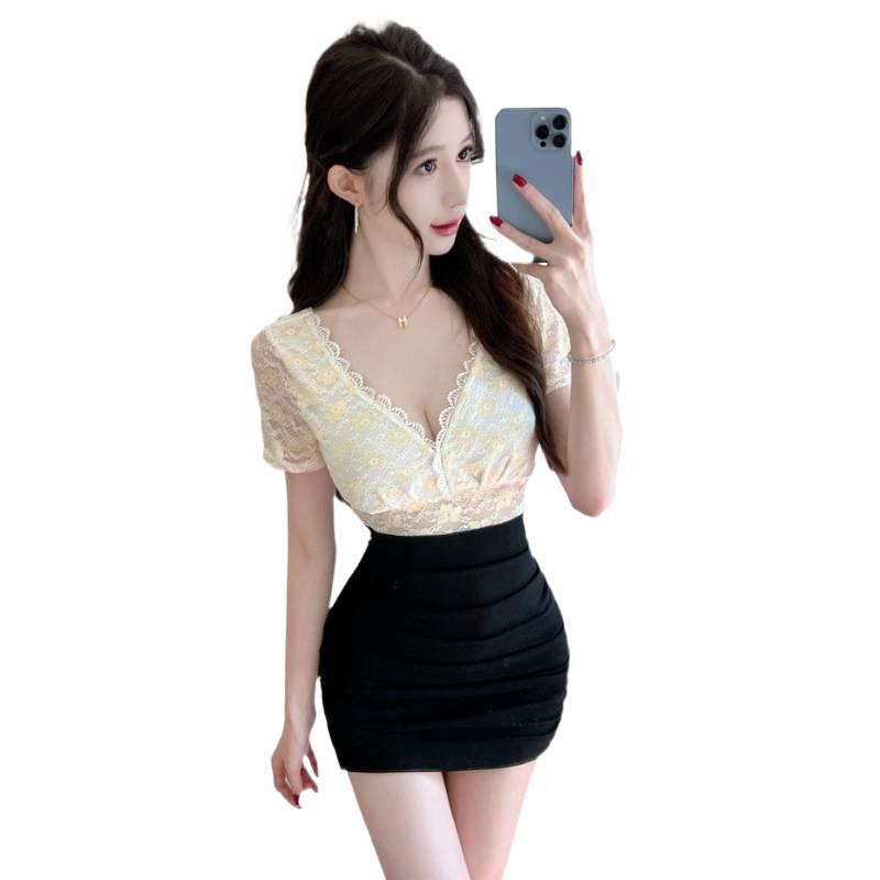 Real Shot Sexy V-Neck Lace Slimming Bodycon Dress