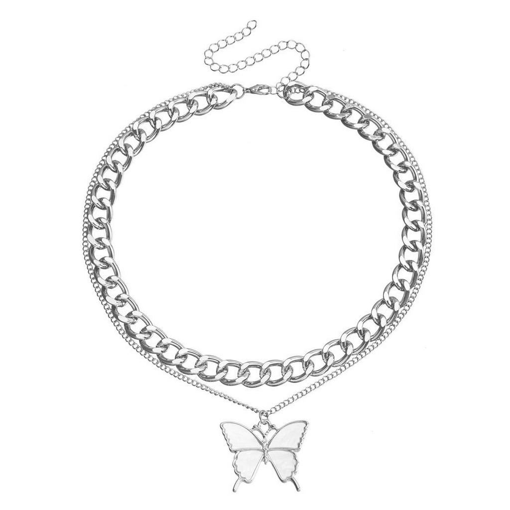 Accessories, Double White Butterfly Imitation Fritillary Necklace Women, Temperament Metal Sweater Chain