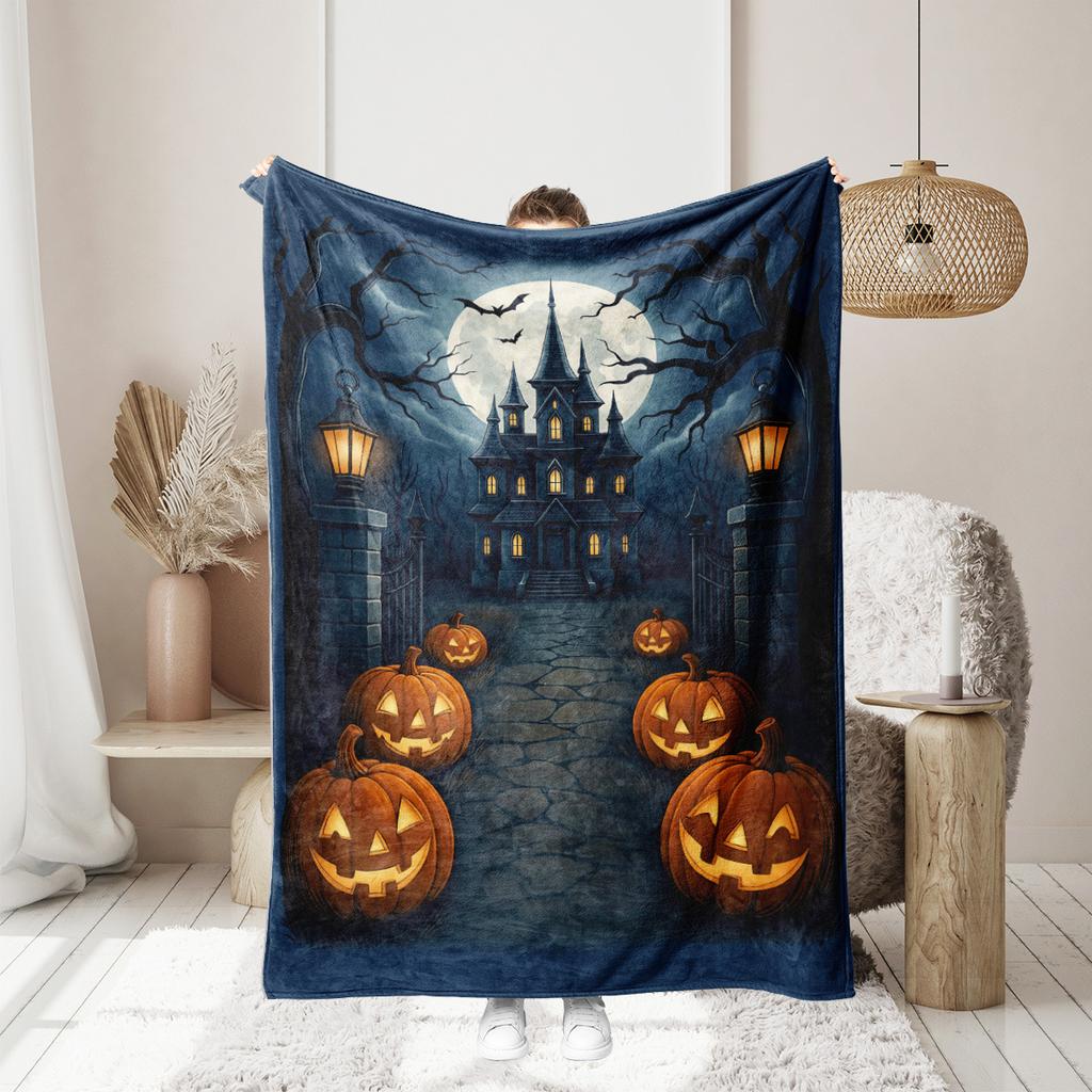 Halloween pumpkin monster bat Printed Blanket for Sofa Bed Travel Camping Living Room Office Conditioning Blanket