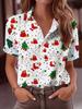 Women's Shirt Blouse 3D Print Elegant Short Sleeve Shirt Lapel Collar Tops Work Office Ladies Tops Summer Spring Shirt
