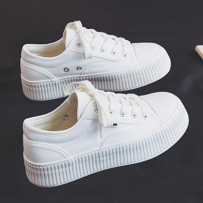 Women's Big-Head Canvas Sneakers: Versatile Thick-Soled White Casual Shoes for Students (2024 New Arrival)