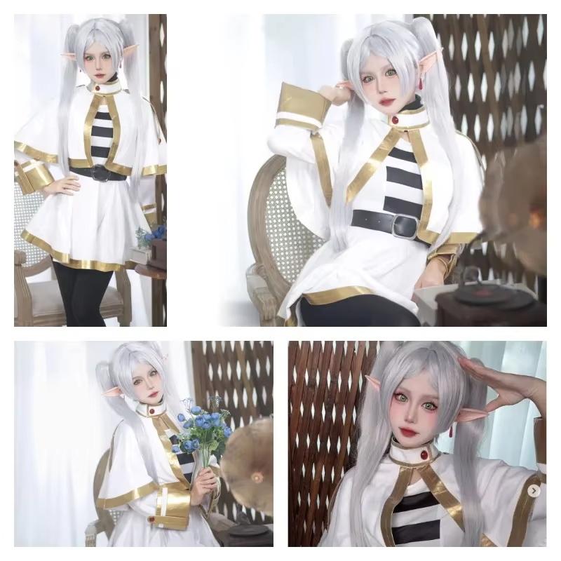 Sousou No Frieren Cosplay Costume Wig Shoes Anime Figures Magician Dress Elf Ear Halloween Party Charistmas for Women