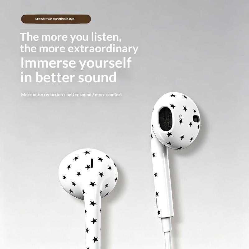 Ins Trendy Star Polka Dot Wired Earphones Semi In-Ear Type C Headphones for Phone Daily Entertainment & Calls