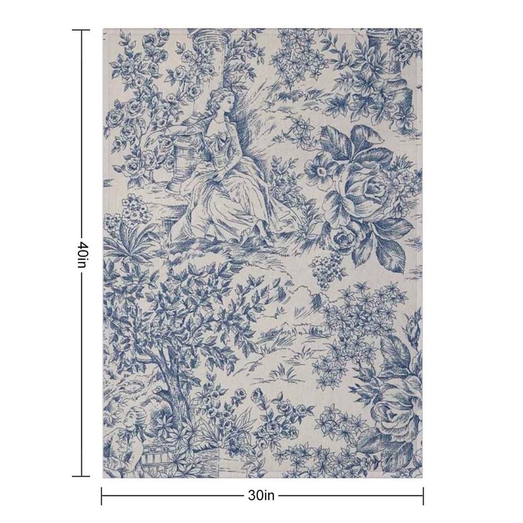 Blue Toile De Jouy Throw Blanket Sofa Bed Wednesday Blankets Ands Bed Linens Blankets