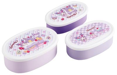 Bento Sealable and Storage Containers of Made In Sanrio Kuromi Fancy Snacks Sweets Design for Girls Boxes, Containers, (Set 3) Japan, &