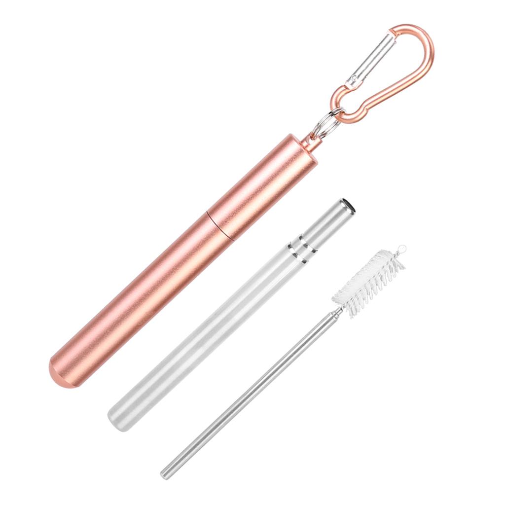Portable Stainless Steel Telescopic Reusable Straw with Cleaning Brush for Drinking Coffee Milk