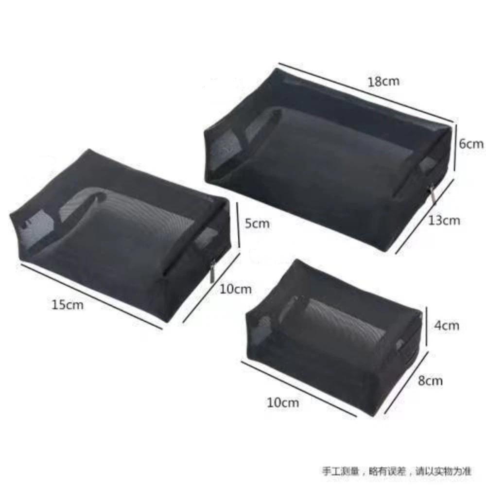 New Black Mesh Cosmetic Bag Zipper Closure Portable Toiletry Bag Clear Mesh Multi-functional Storage Pouch Travel Use