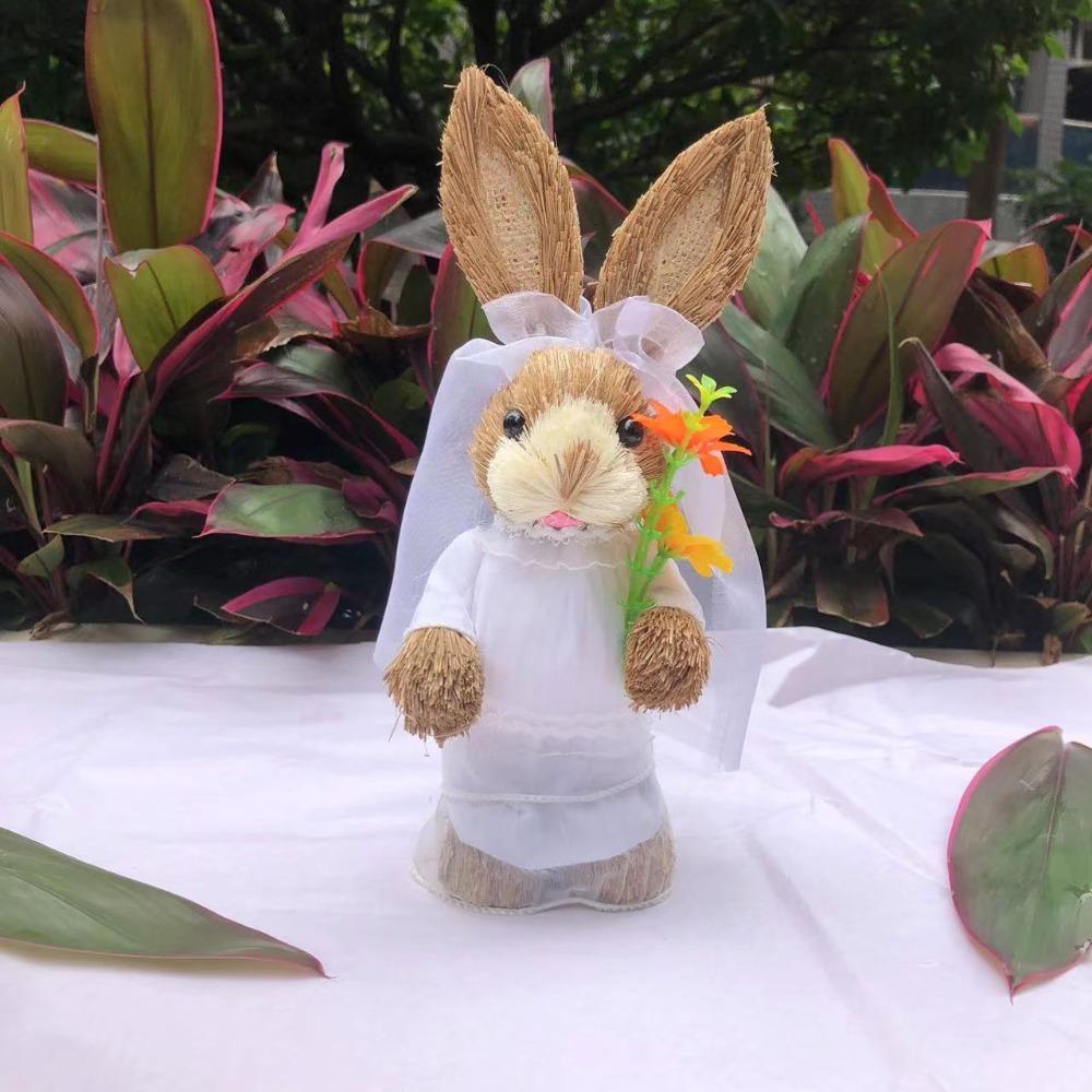 High-25cm Straw Rabbits DIY Landscape Rabbit Statue New Garden Statues  Home