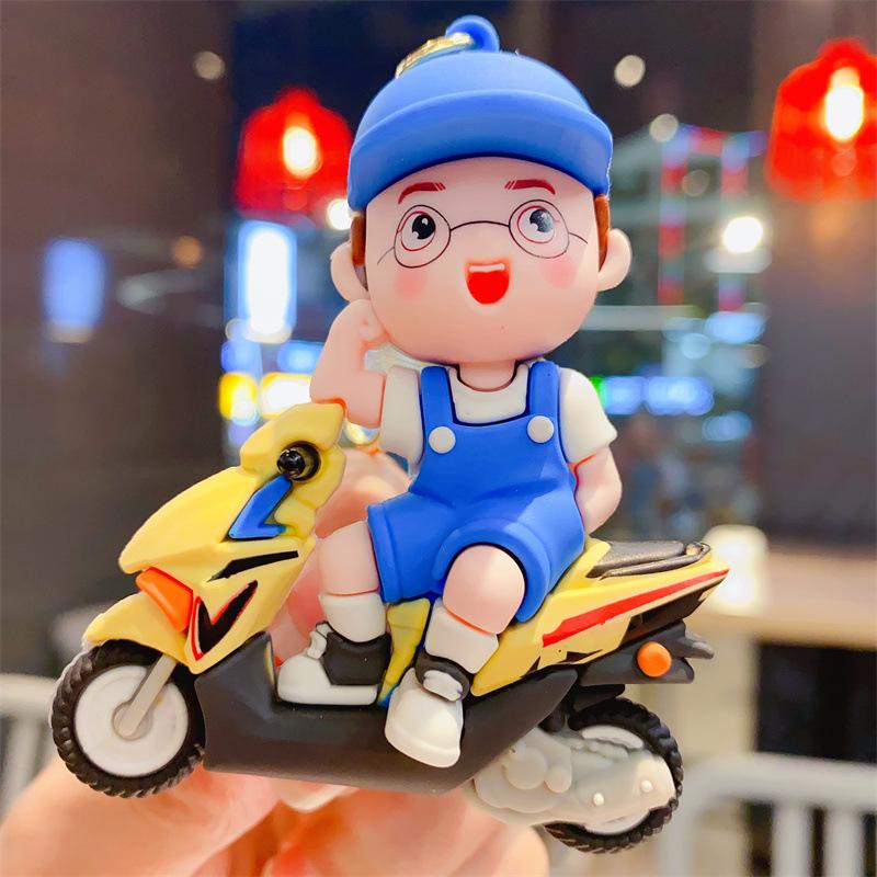 Cartoon Trendy Cool Locomotive Boys and Girls Couple Doll Creative Car Keychain Student Schoolbag Pendant Gift