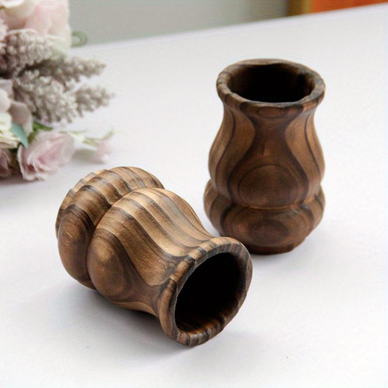 1PC Solid Wood Vintage Gourd Shaped Wooden Vase Creative Handmade Home Decor Simple Modern Vase Flower Inserts