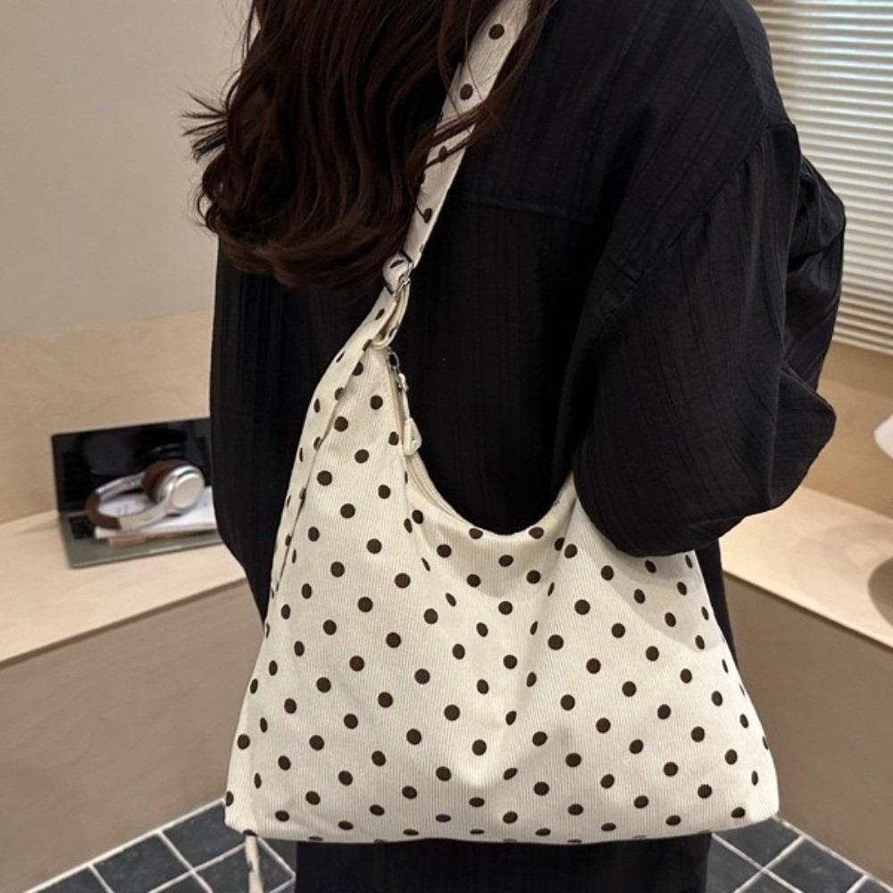 Casual Polka Dot Shoulder Bag Large Capacity Handbag Fashion Canvas Tote Bag Shopping