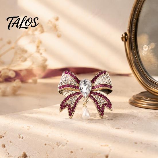 Clothing Decoration Pin Retro Rhinestone Bow Brooch, Bowknot with Waterdrop Faux Pearl, Dainty Brooch Women Jewelry Accessories for Wedding