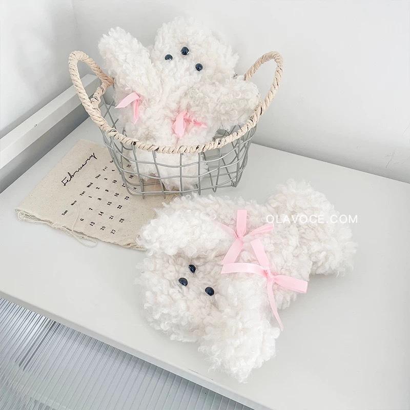 [Scarf, Hat and Gloves Three-piece Set] Plush Bow Gloves for Women's Winter Warm, Thickened and Cold-proof Riding