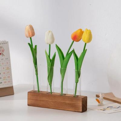 Exquisite Wooden Stand Hydroponic Vase Transparent Test Tube Shape Flower Vase Creativity Minimalist Glass Tube Vases Home Decor
